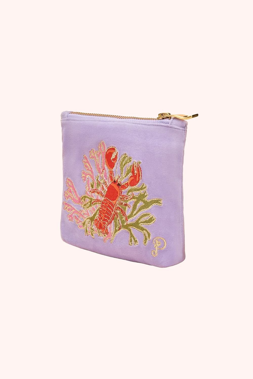 Velvet Mini Zip Pouch Lobster Buddies Lavender