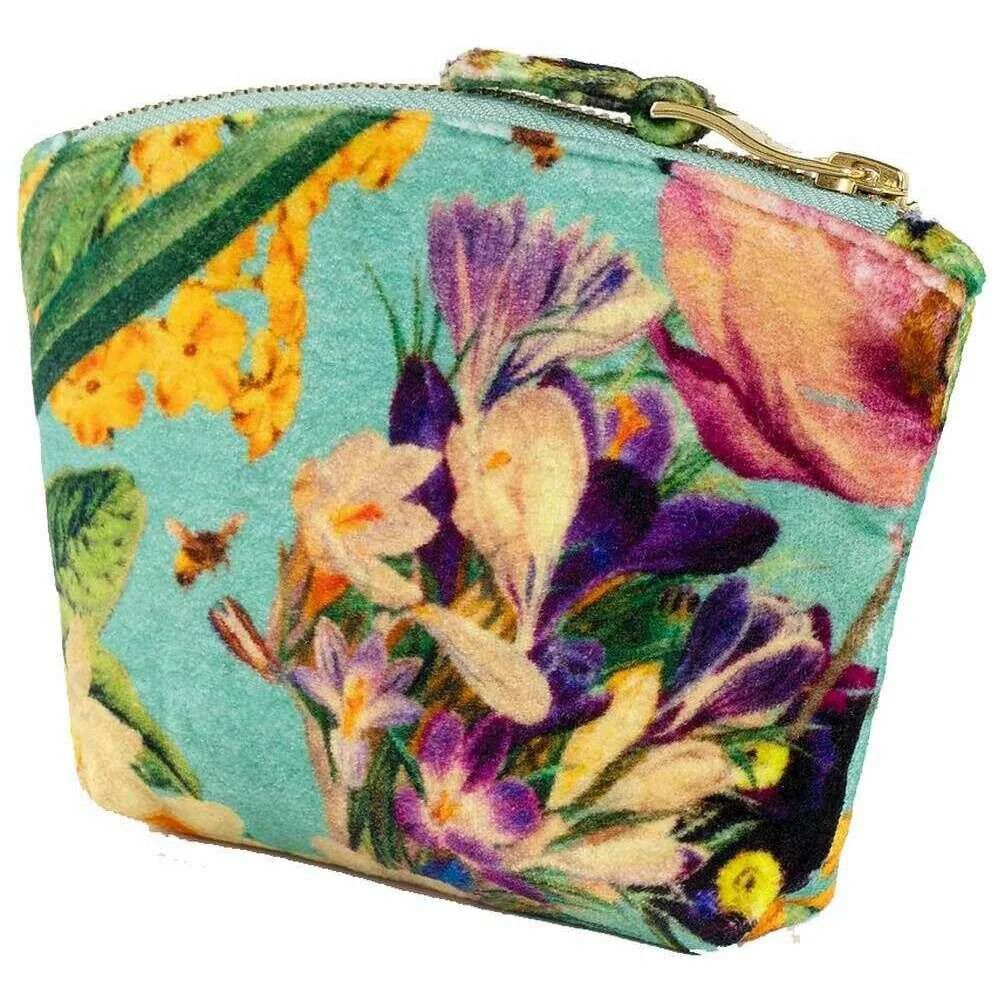 Printed Velvet Mini Zip Pouch Spring Flora