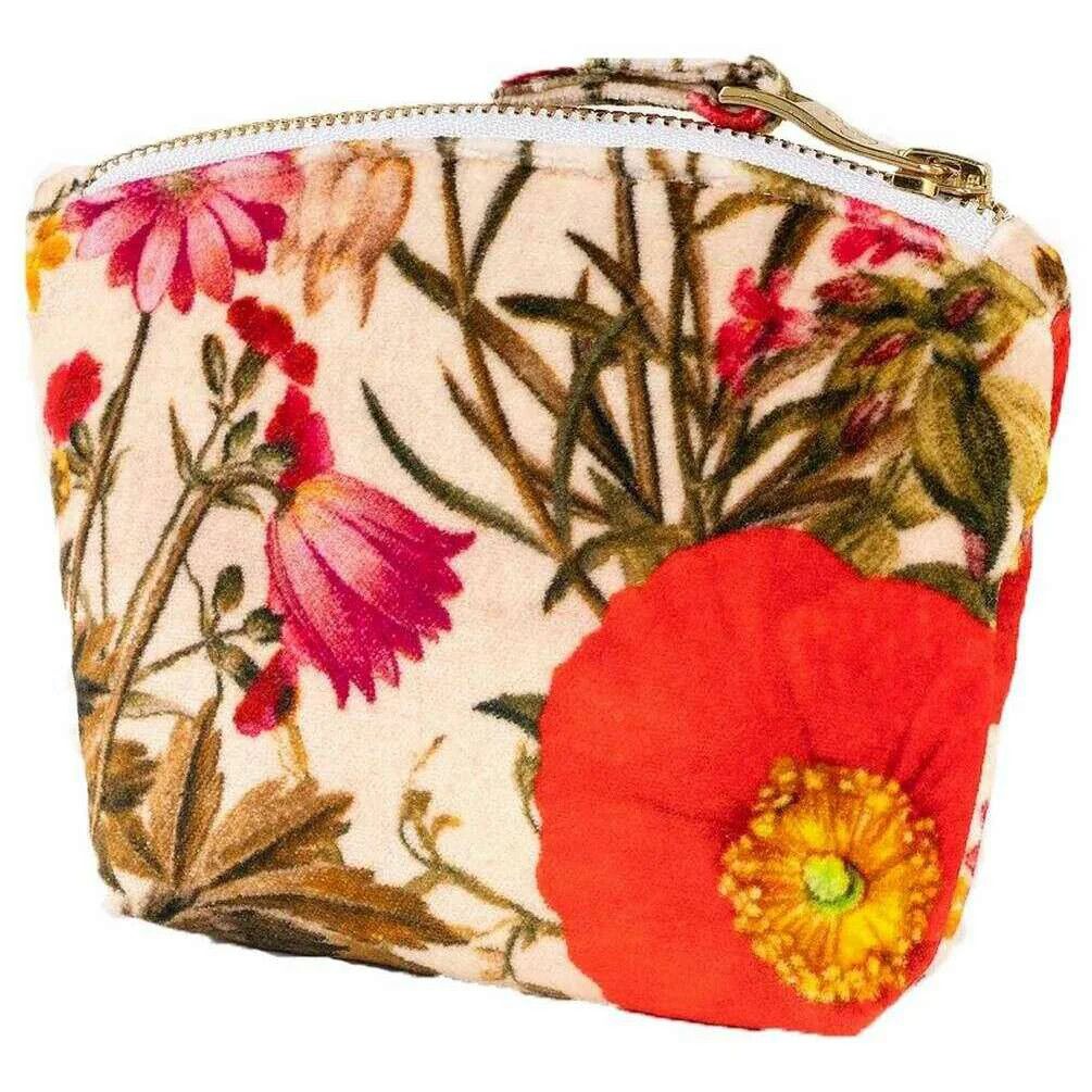 Printed Velvet Mini Zip Pouch Fine Flowers