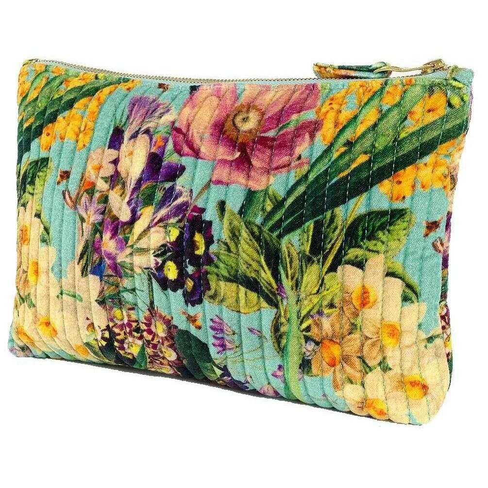 Quilted Velvet Zip Pouch Spring Flora