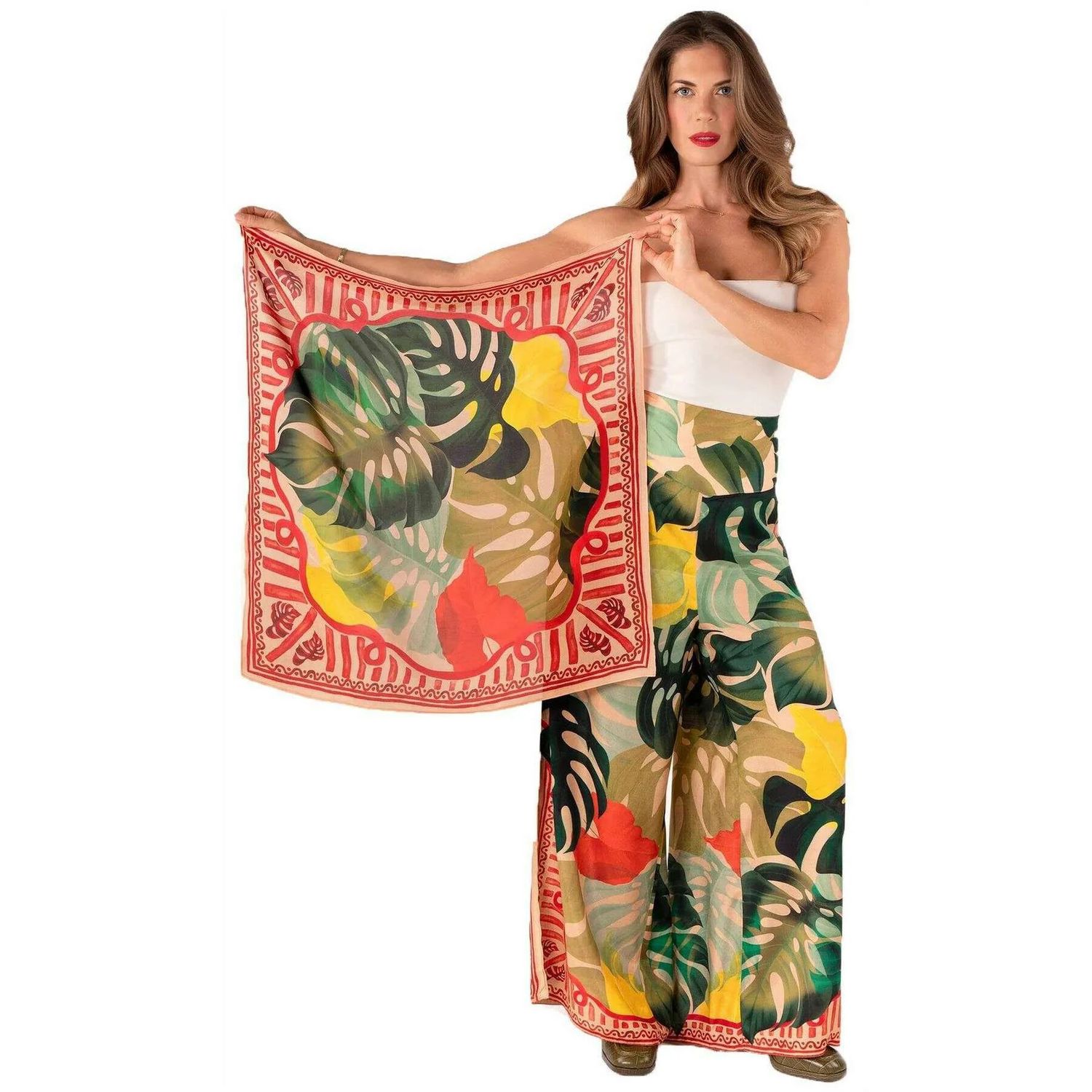 Silk Square Scarf Exotic Leaves