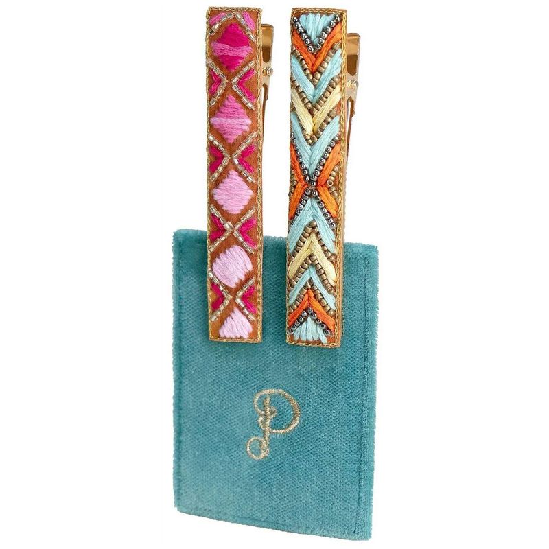 Jewelled Hair Bar Clips Set of 2 Fuchsia/Summer Deco