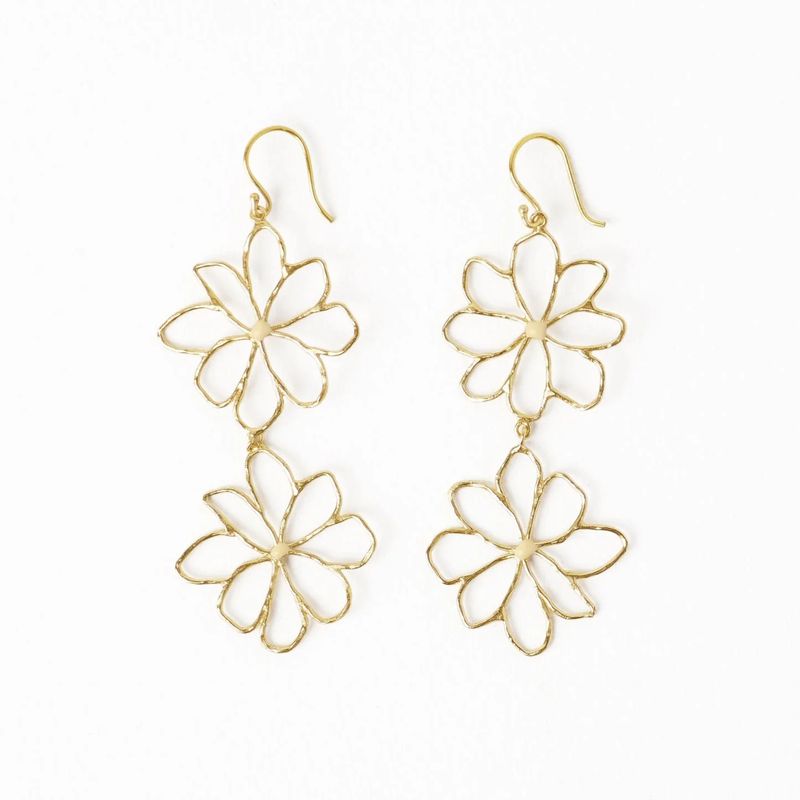 Farrah Double Flower Drop Earrings Brass With Ivory