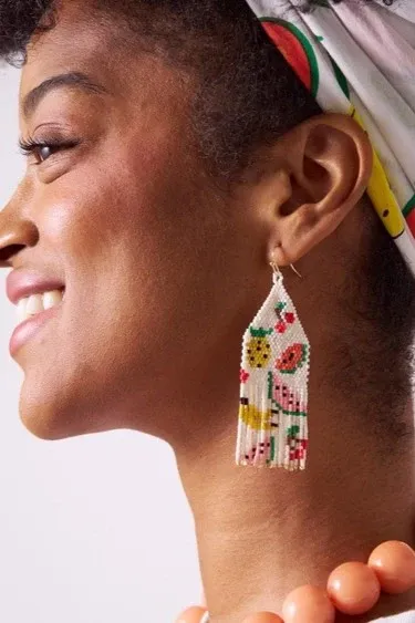 Delilah Poppies Beaded Fringe Earrings Fruit