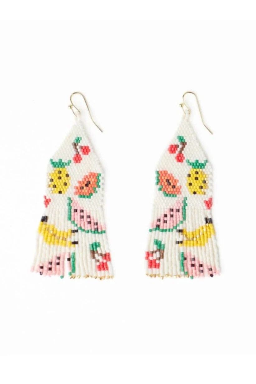 Delilah Poppies Beaded Fringe Earrings Fruit