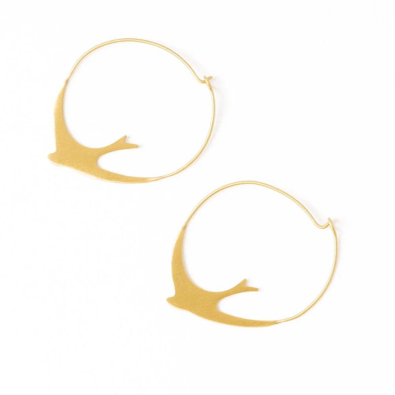Amelia Circle Bird Hoop Earrings Brass
