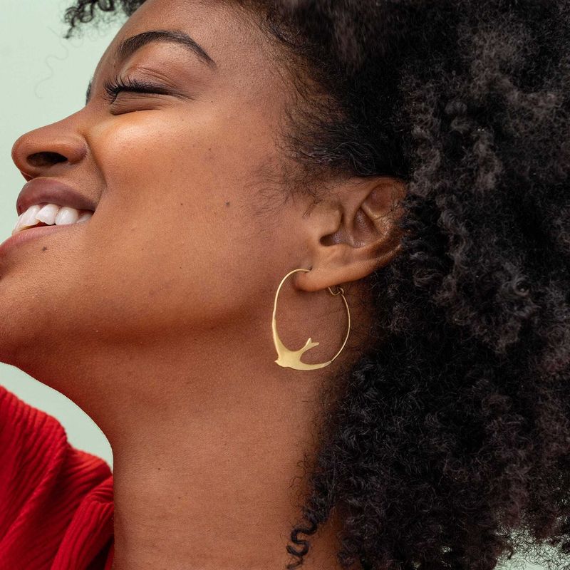 Amelia Circle Bird Hoop Earrings Brass