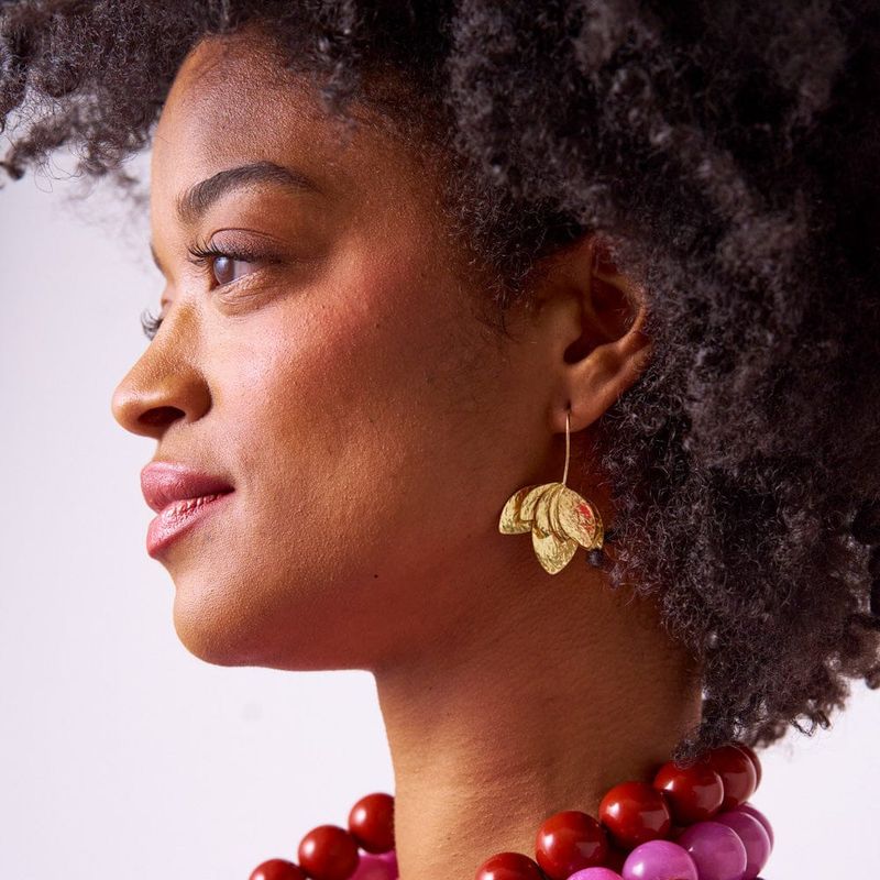 Sasha Layered Flower Threader Earrings Brass