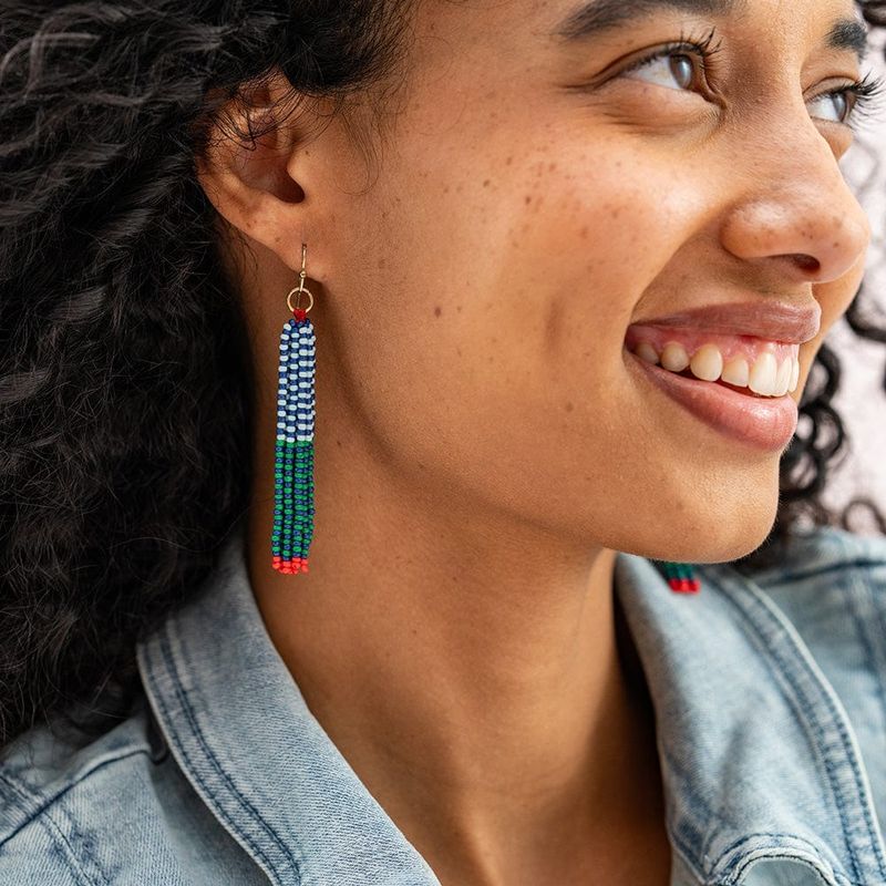 Abbey Tassel Ombre Seed Bead Earring Blue &amp; Green