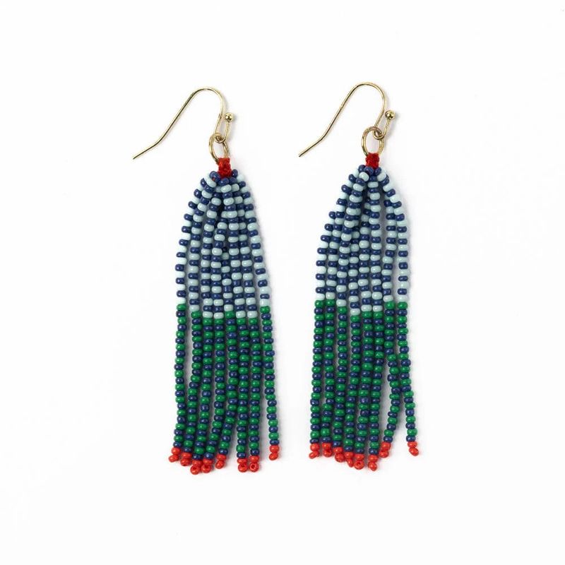 Abbey Tassel Ombre Seed Bead Earring Blue &amp; Green