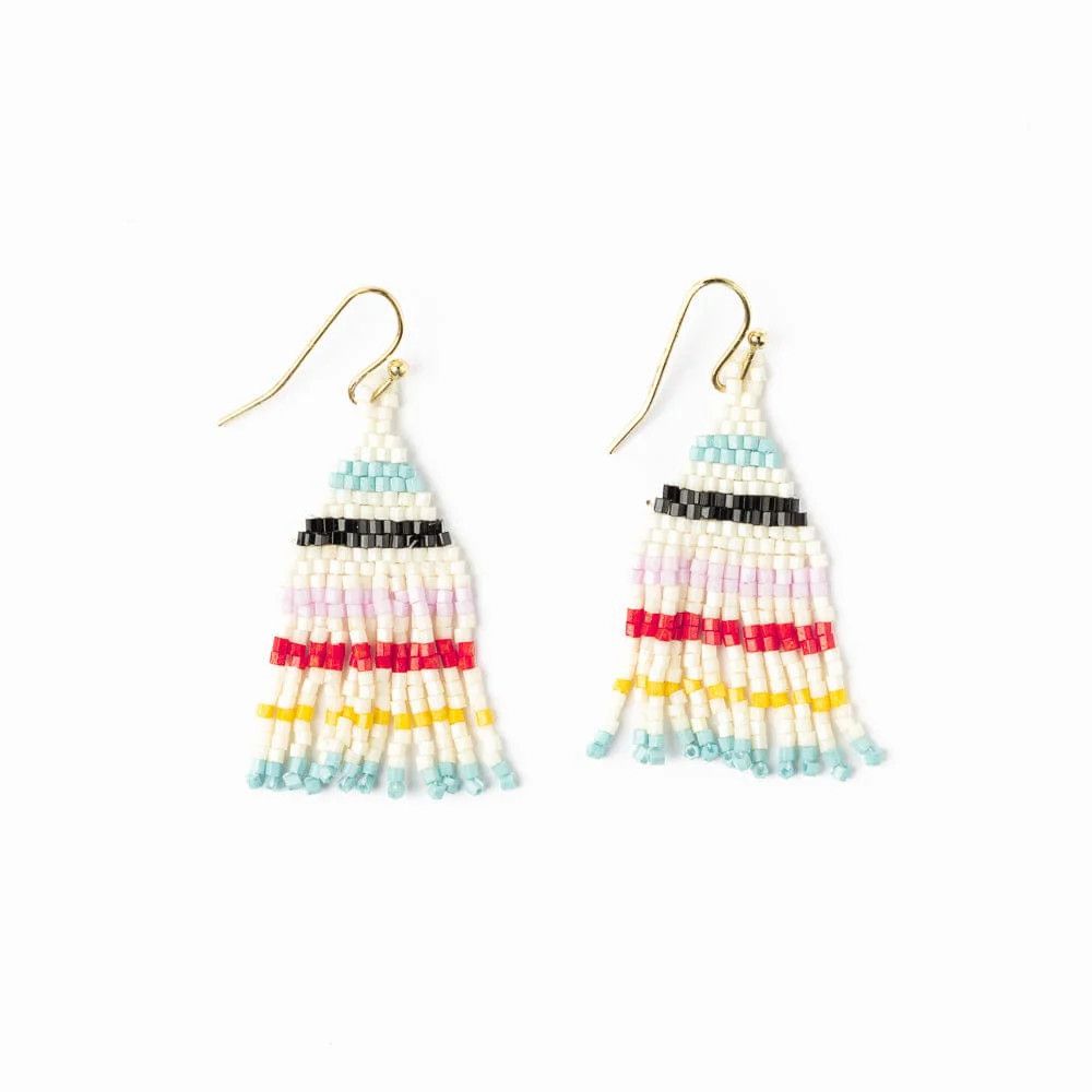 Cassie Mini Stripe Short Fringe Earrings Black/ Light Blue/ Lemon