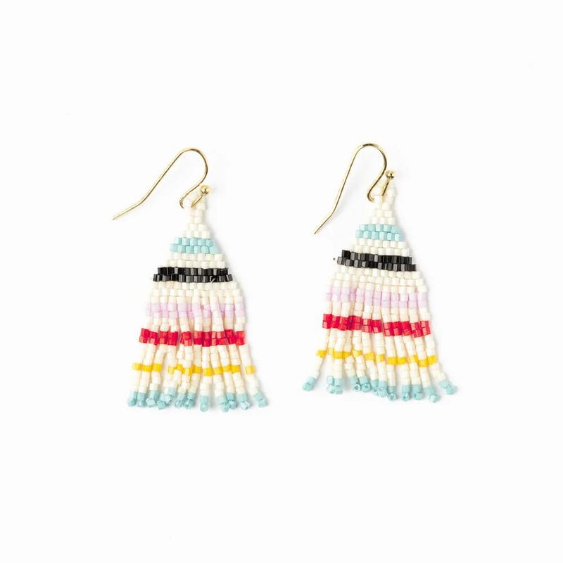 Cassie Mini Stripe Short Fringe Earrings Black/ Light Blue/ Lemon