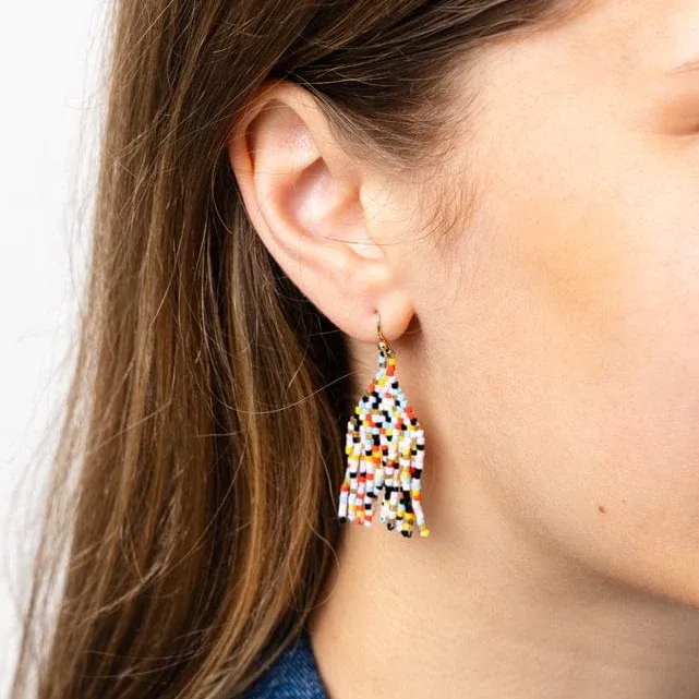 Cassie Mini Confetti Short Fringe Earrings Black/ Light Blue/ Lemon