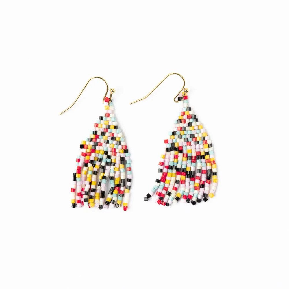 Cassie Mini Confetti Short Fringe Earrings Black/ Light Blue/ Lemon