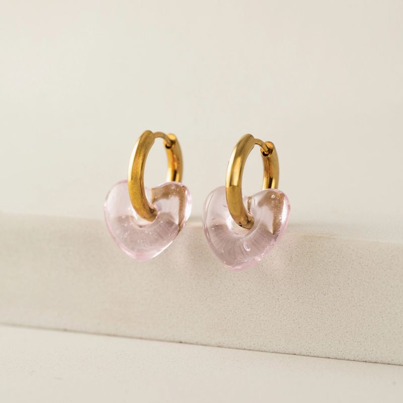 Corazon Heart Hoop Pink Waterproof Earrings