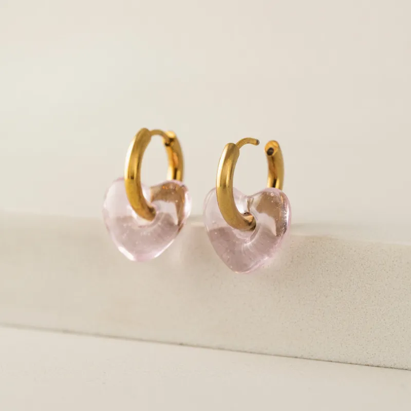 Corazon Heart Hoop Pink Waterproof Earrings