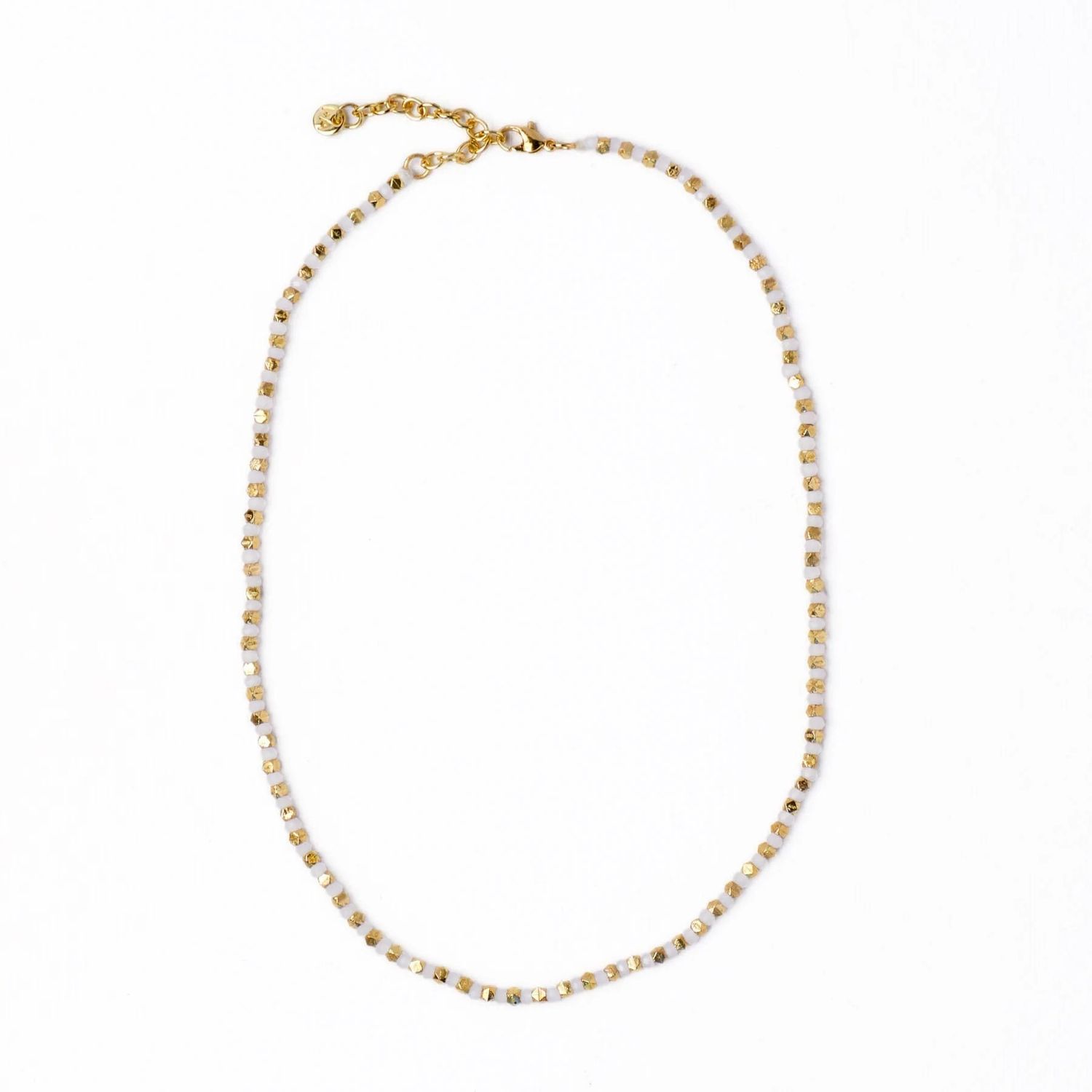 Maren Crystal Necklace With Altering Brass Beads White + Gold