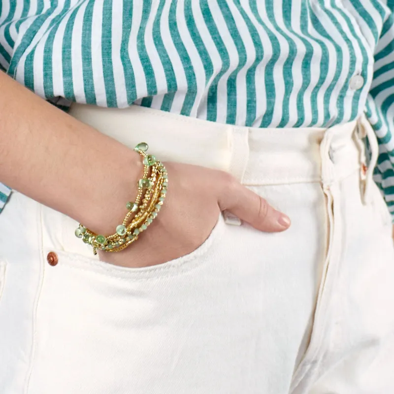 Ella Stack of 5 Stretch Bracelets Mint + Gold