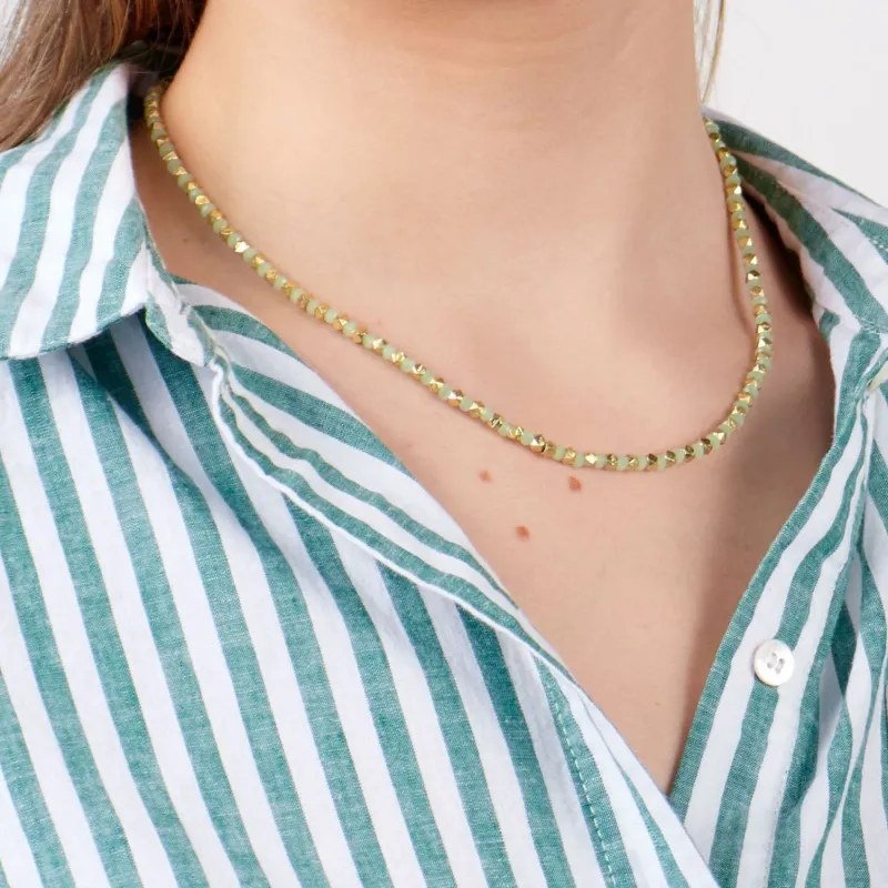 Maren Crystal Necklace With Altering Brass Beads Mint + Gold