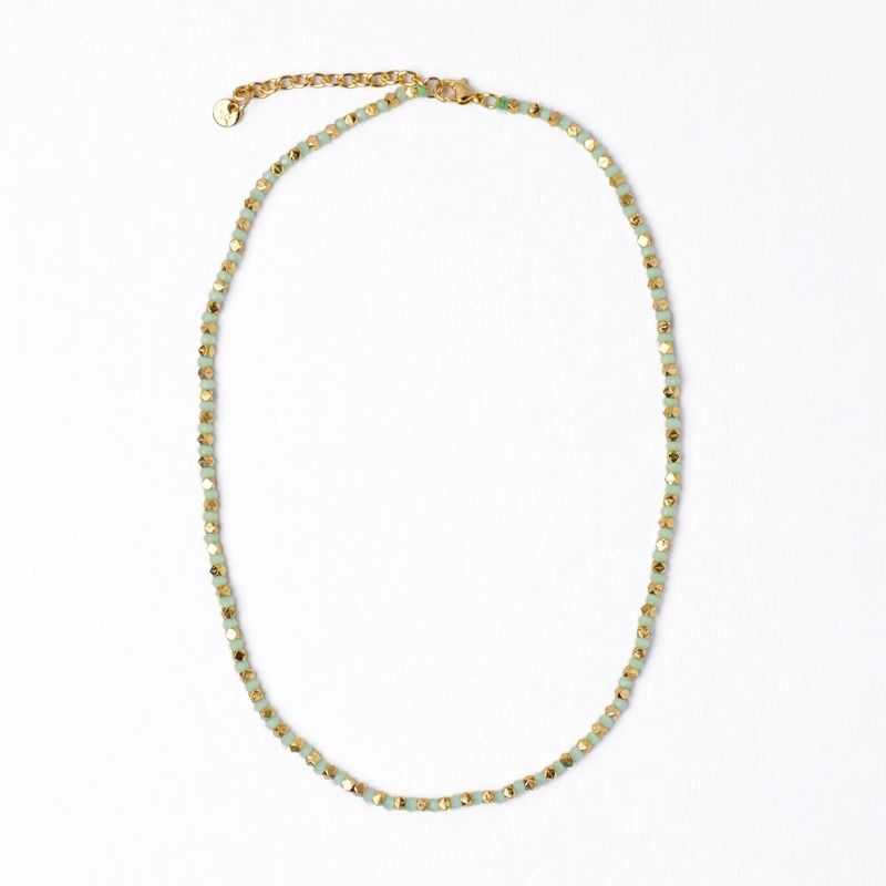 Maren Crystal Necklace With Altering Brass Beads Mint + Gold