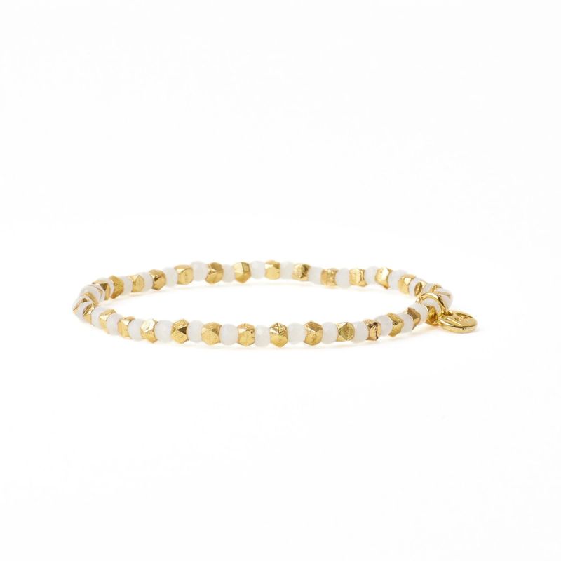 Louise Crystal Stretch Bracelet White + Gold