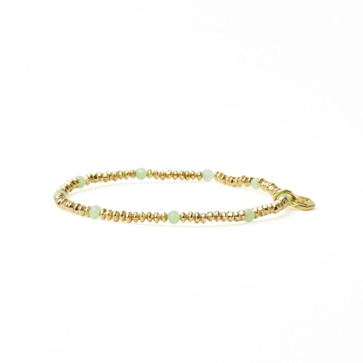 Ashley Small Brass Crystal Stretch Bracelet Mint + Gold
