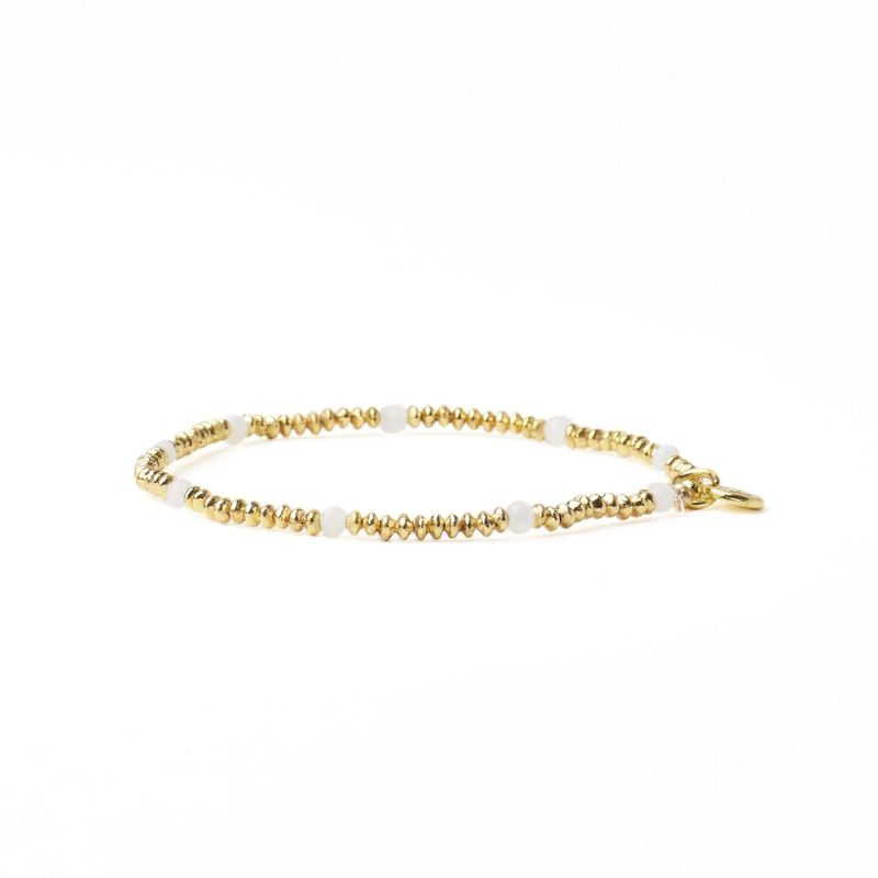 Ashley Small Brass Crystal Stretch Bracelet White + Gold