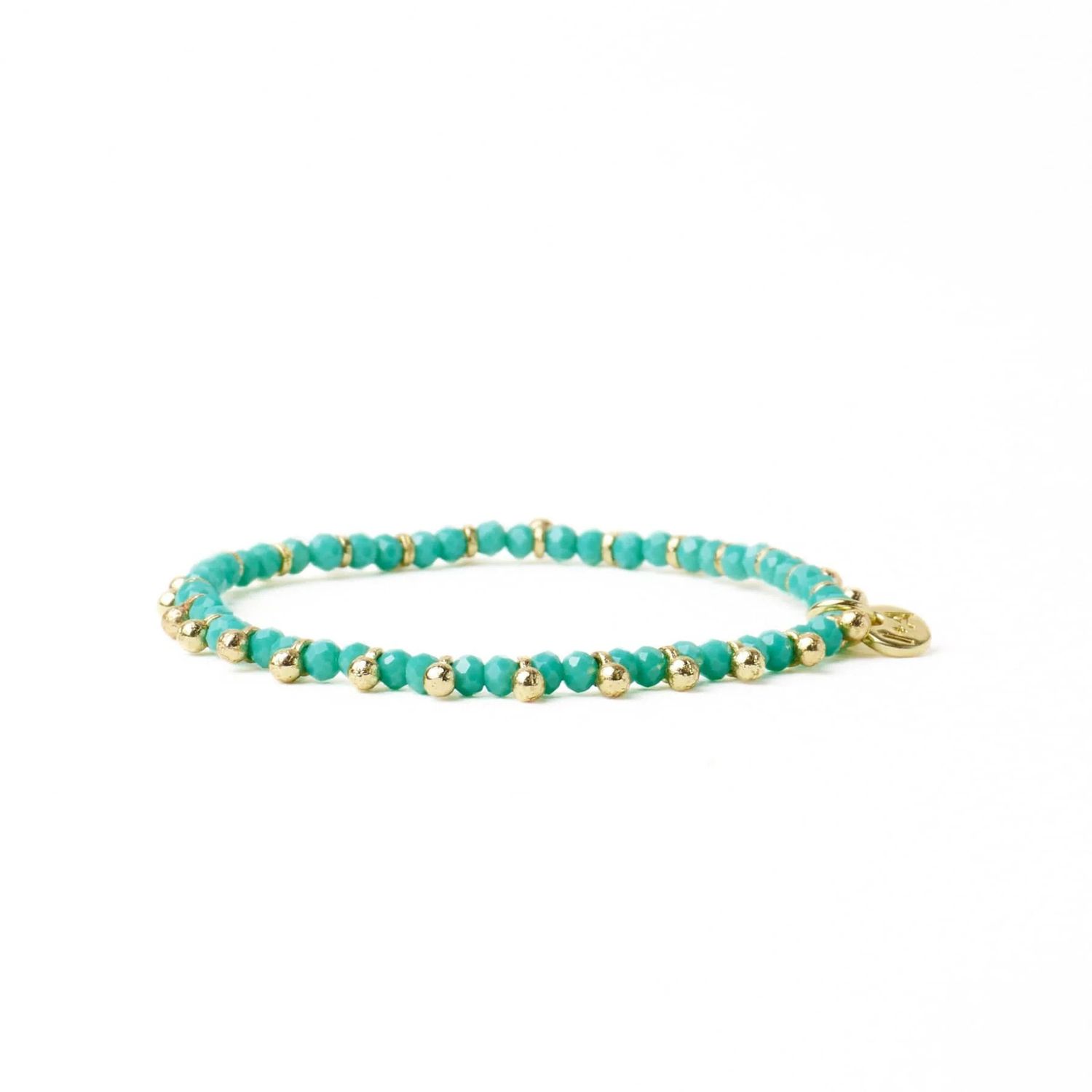 Kami Crystal With Brass Charm Stretch Bracelet Teal + Gold