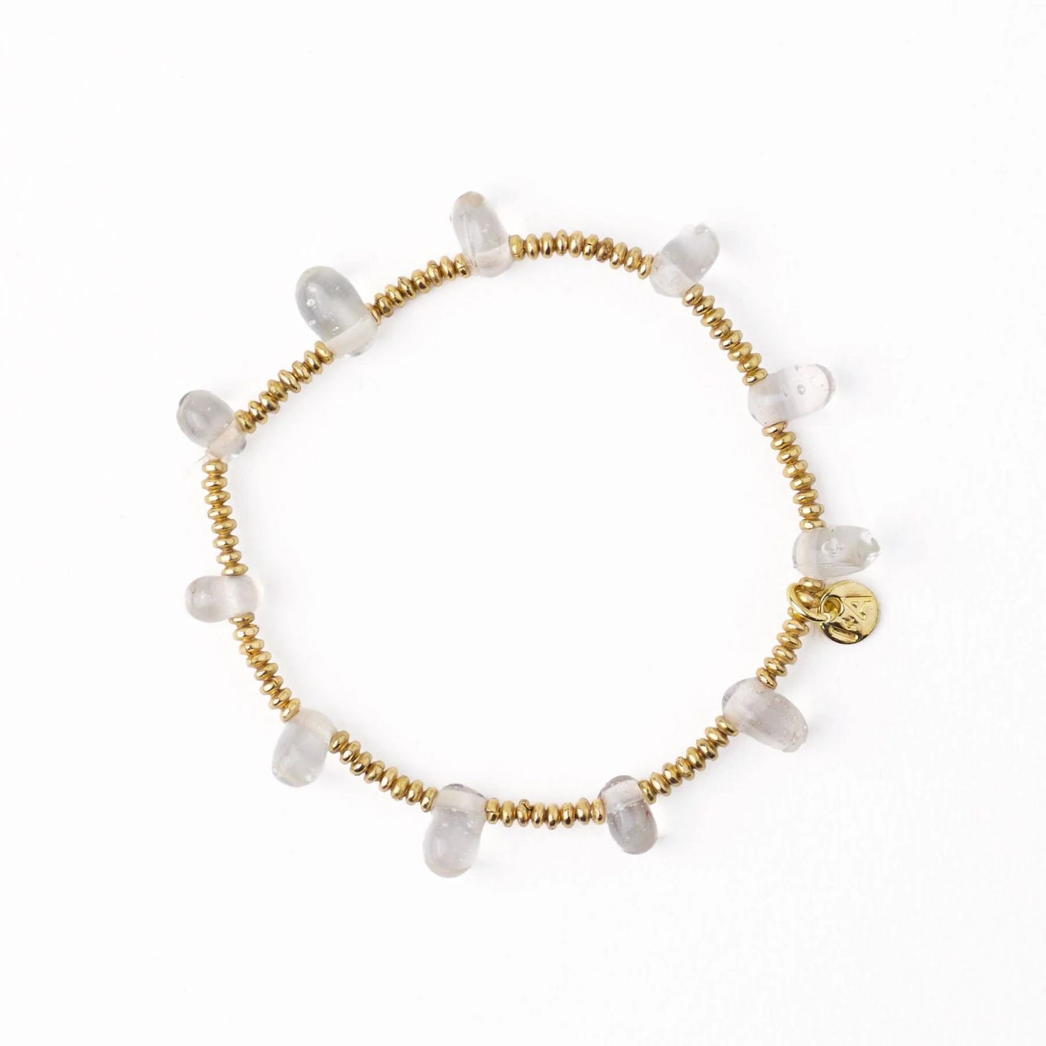 Hope Brass Stretch Bracelet With Glass Beads Clear