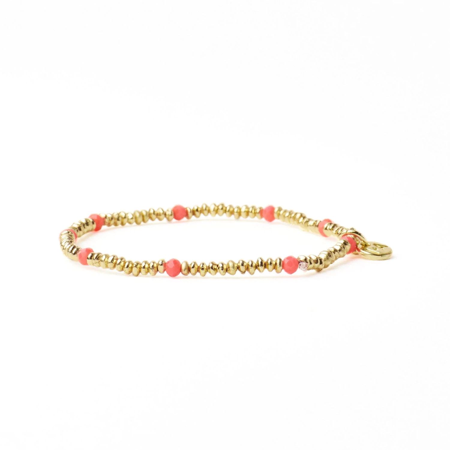 Ashley Small Brass Crystal Stretch Bracelet Coral + Gold
