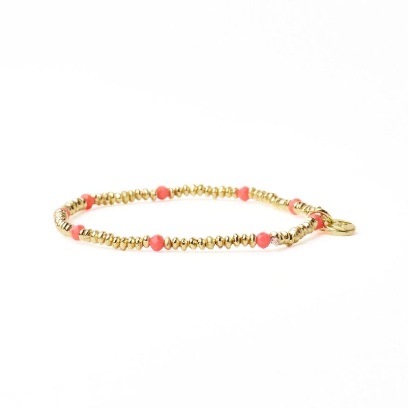 Ashley Small Brass Crystal Stretch Bracelet Coral + Gold