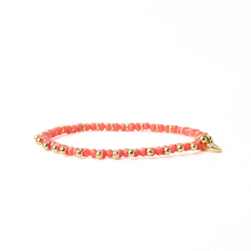 Kami Crystal With Brass Charm Stretch Bracelet Coral + Gold
