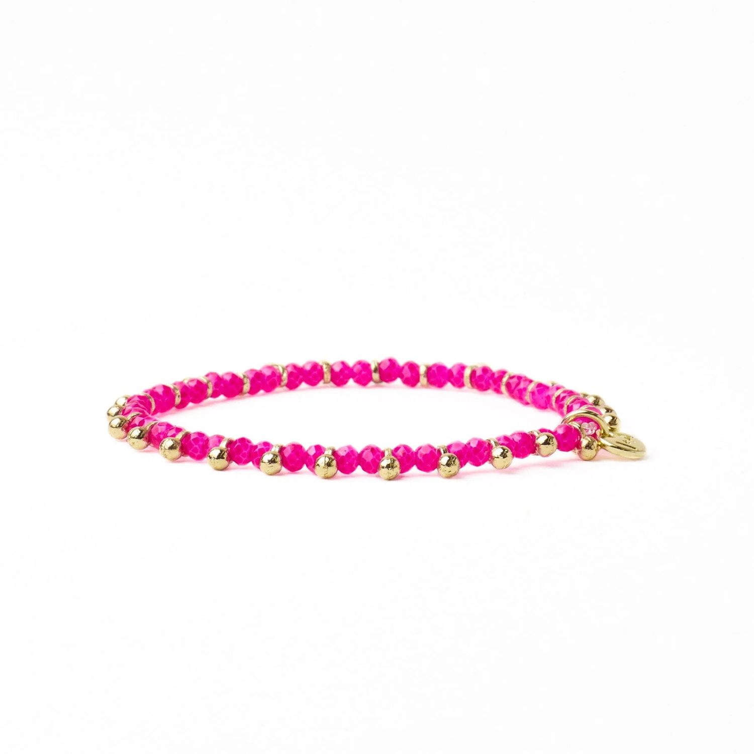 Kami Crystal With Brass Charm Stretch Bracelet Hot Pink + Gold