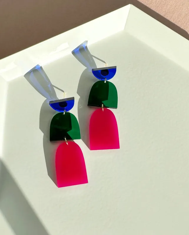 Drop Earrings Blue Emerald Magenta