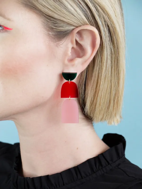 Drop Earrings Emerald Red Pink