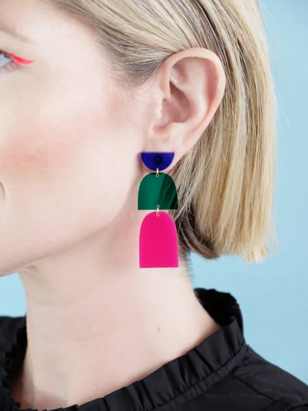 Drop Earrings Emerald Fuchsia Neon Frost Orange