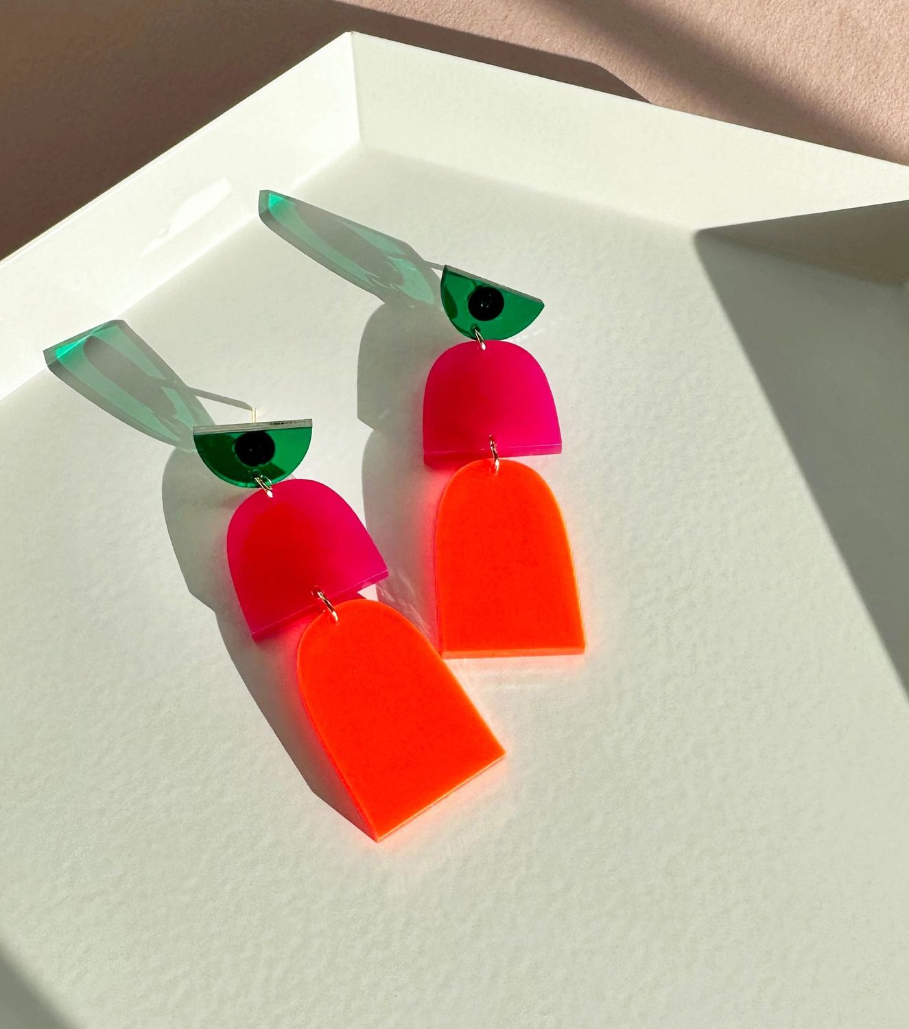 Drop Earrings Emerald Fuchsia Neon Frost Orange