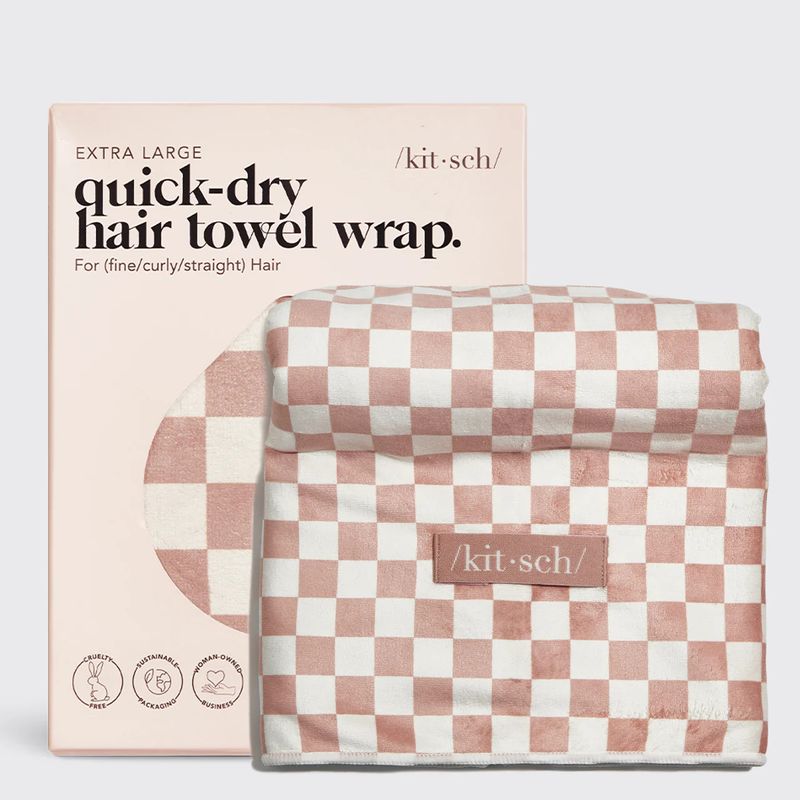 Quick Dry Hair Towel Terracotta Checker Extra Large