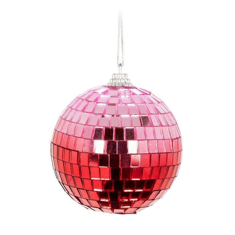 Mirror Disco Ball Ornament Ombre Pink/Red