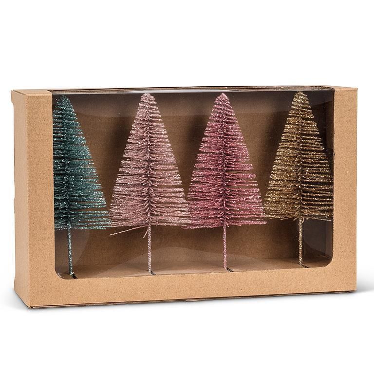 Glitter Brush Trees Set of 4