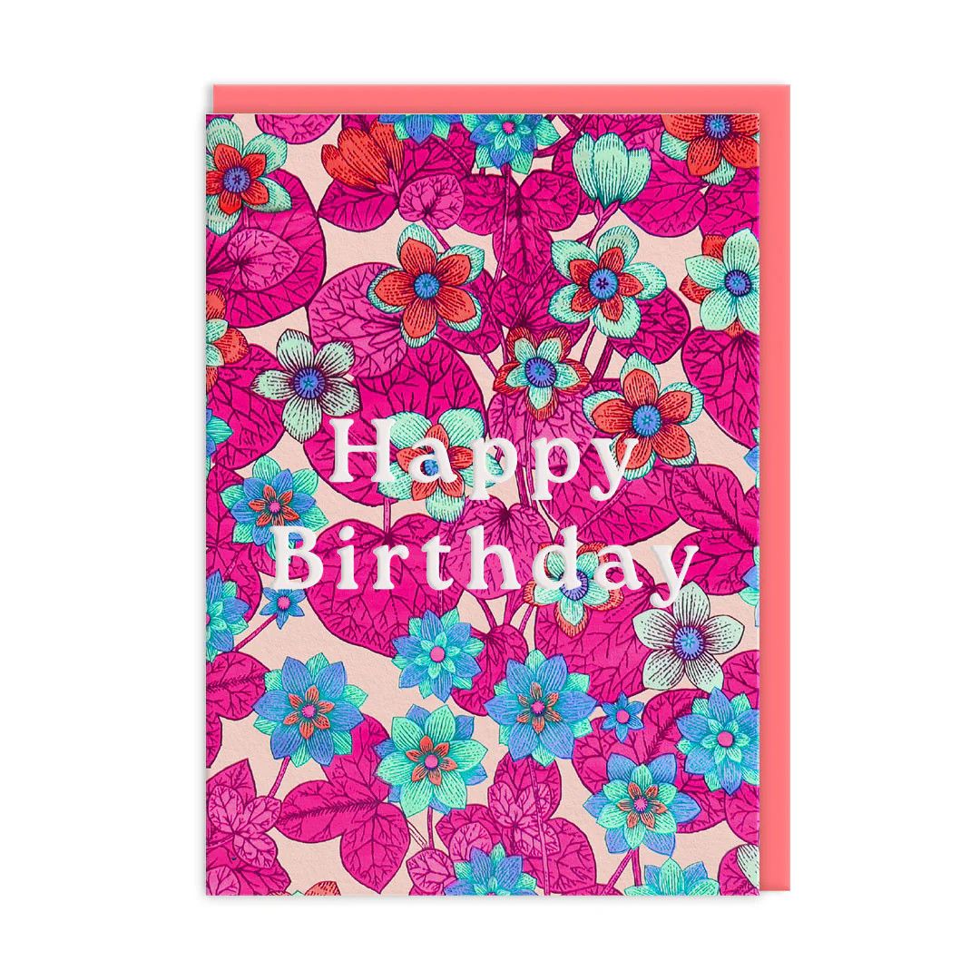 Neon Floral Pink and Blue Greeting Card