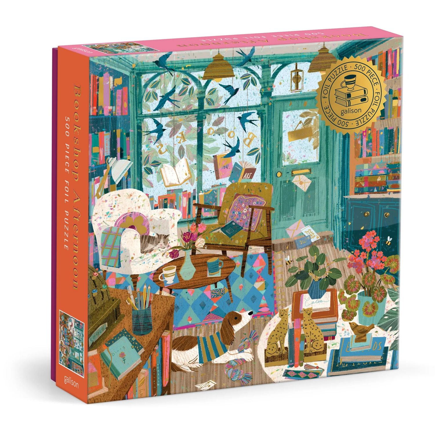 500 Piece Gold Foil Puzzle Bookshop Afternoon