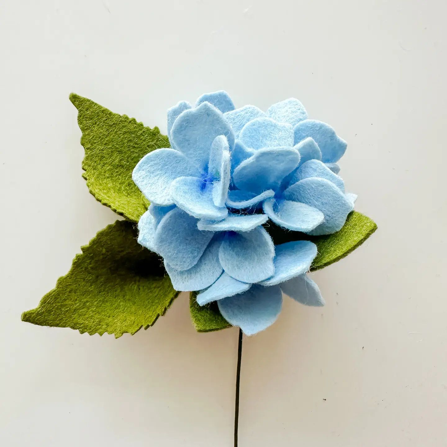 Felt Flower Hydrangea Single Stem Light Blue