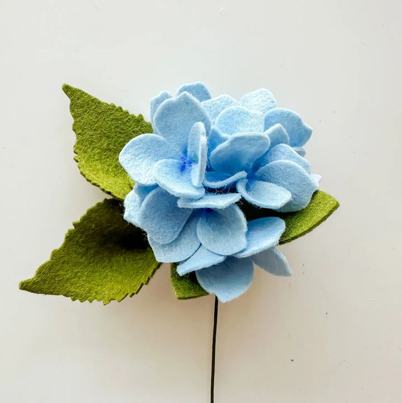Felt Flower Hydrangea Single Stem Light Blue
