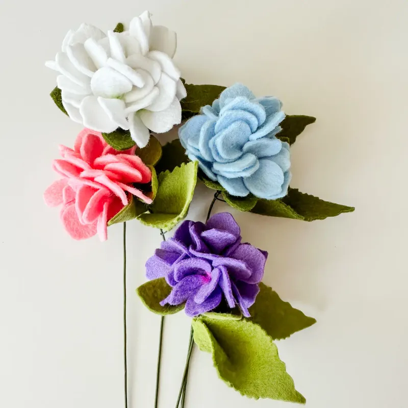 Felt Flower Hydrangea Single Stem Light Blue