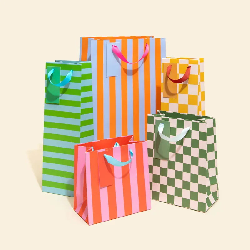 Green And Pink Stripe Medium Gift Bag