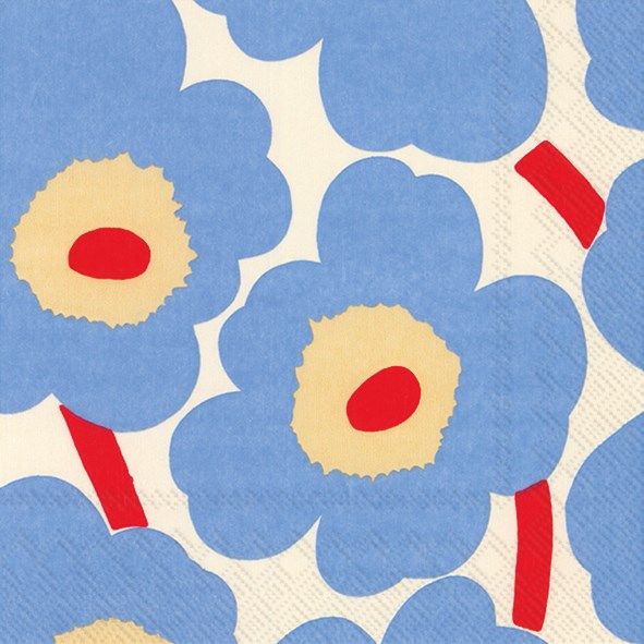 Paper Cocktail Napkin Unikko Cream Blue