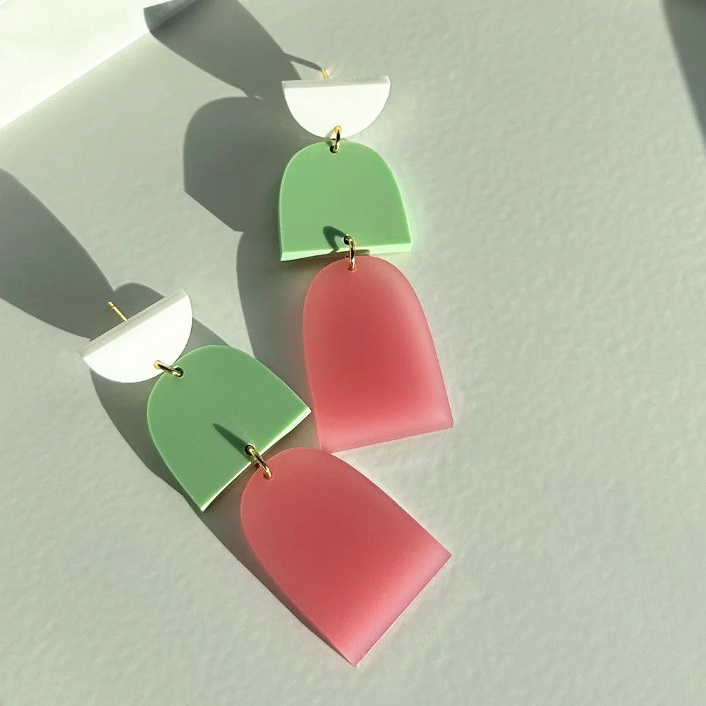 Drop Earrings White Mint Pink