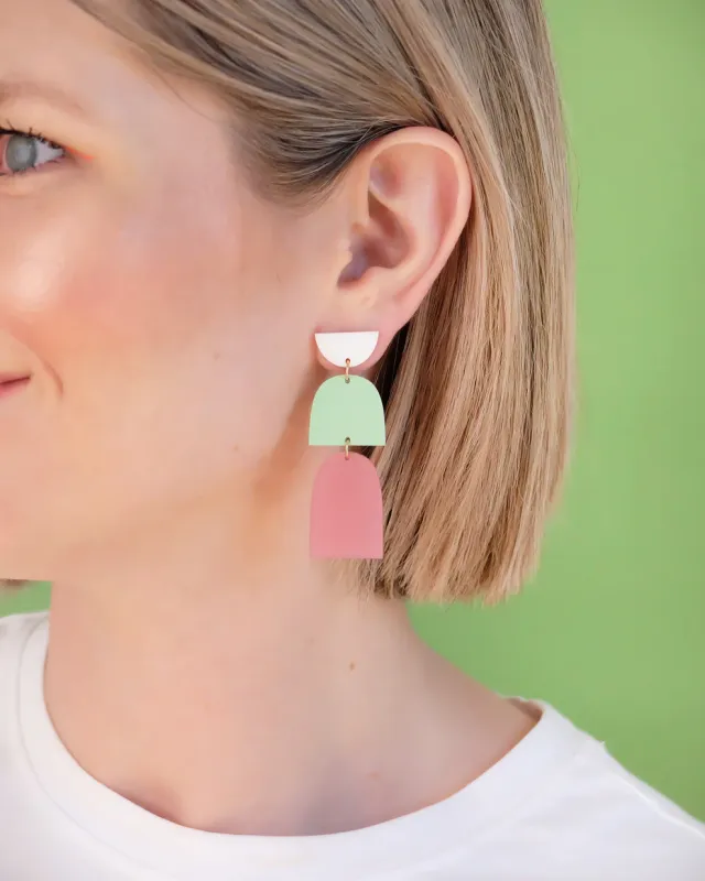 Drop Earrings White Mint Pink