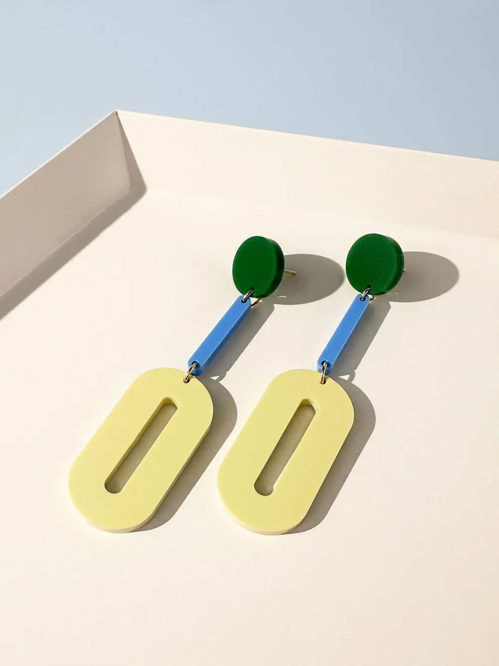 Oval Drop Earrings Green Blue Yellow